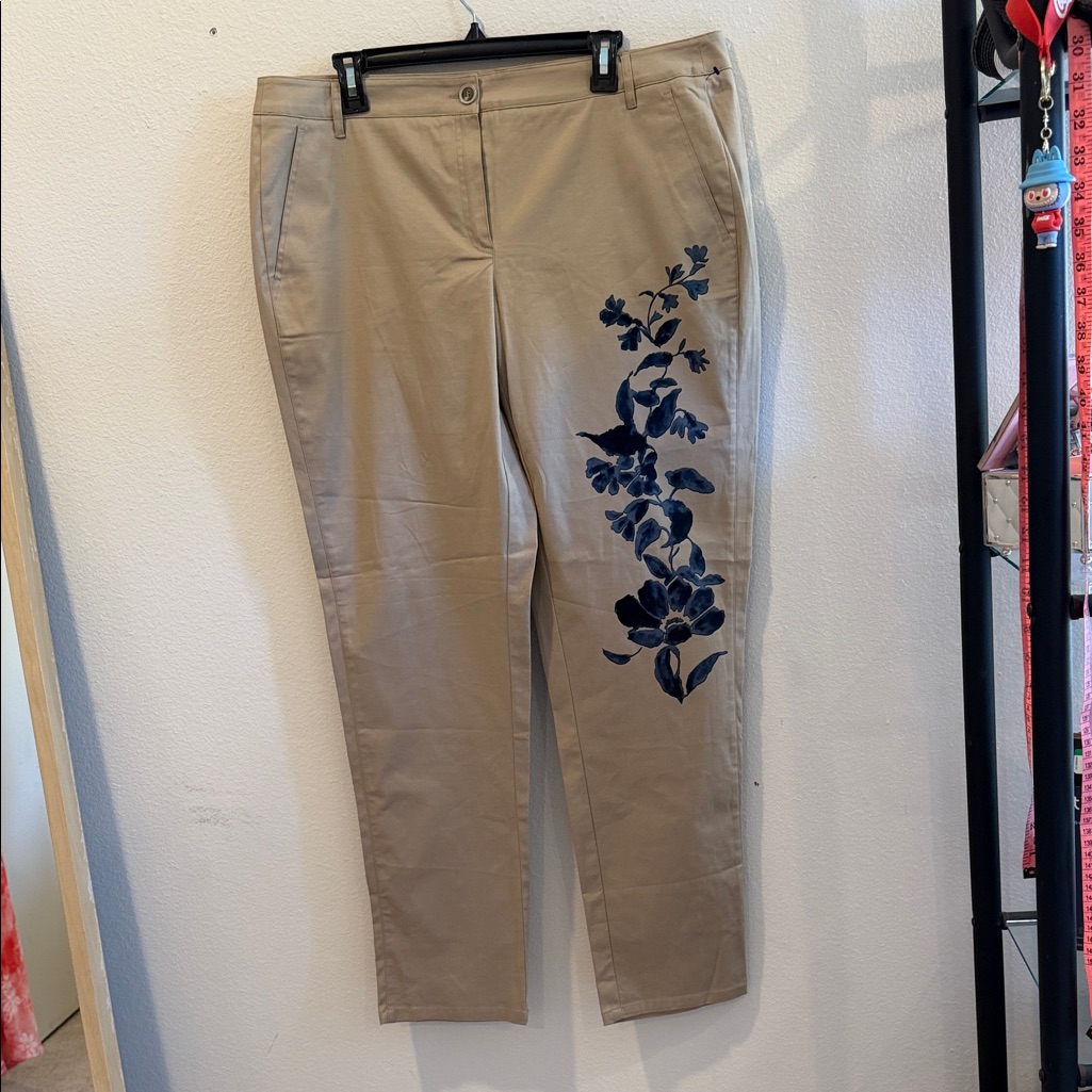 Marina Rinaldi Tan Sport Pants With Navy Label
